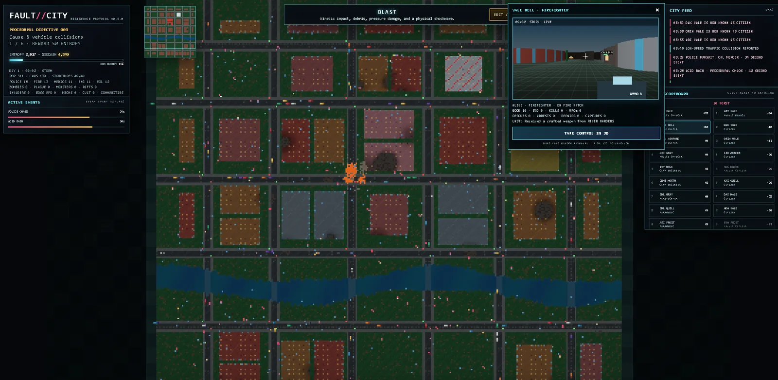 Fault City 2D living pixel civilization gameplay